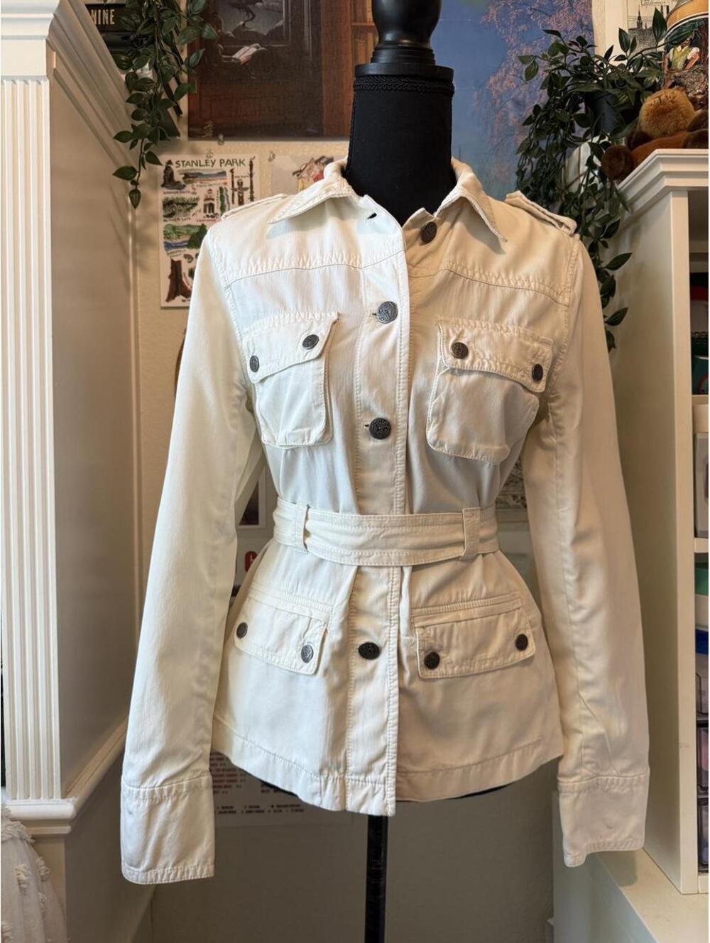 J.Crew Ivory Silk Cotton Belted Utility Safari Jacket